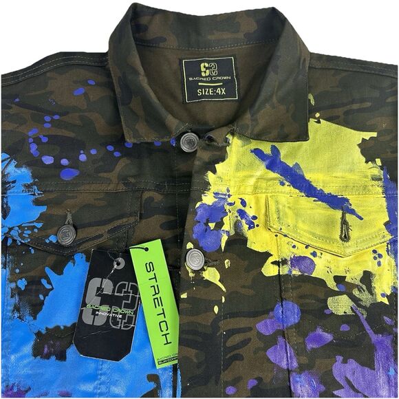 Sacred Crown Men's 4XL Painted Camo Jacket Battle - Graffiti Trucker NWT - Picture 2 of 10